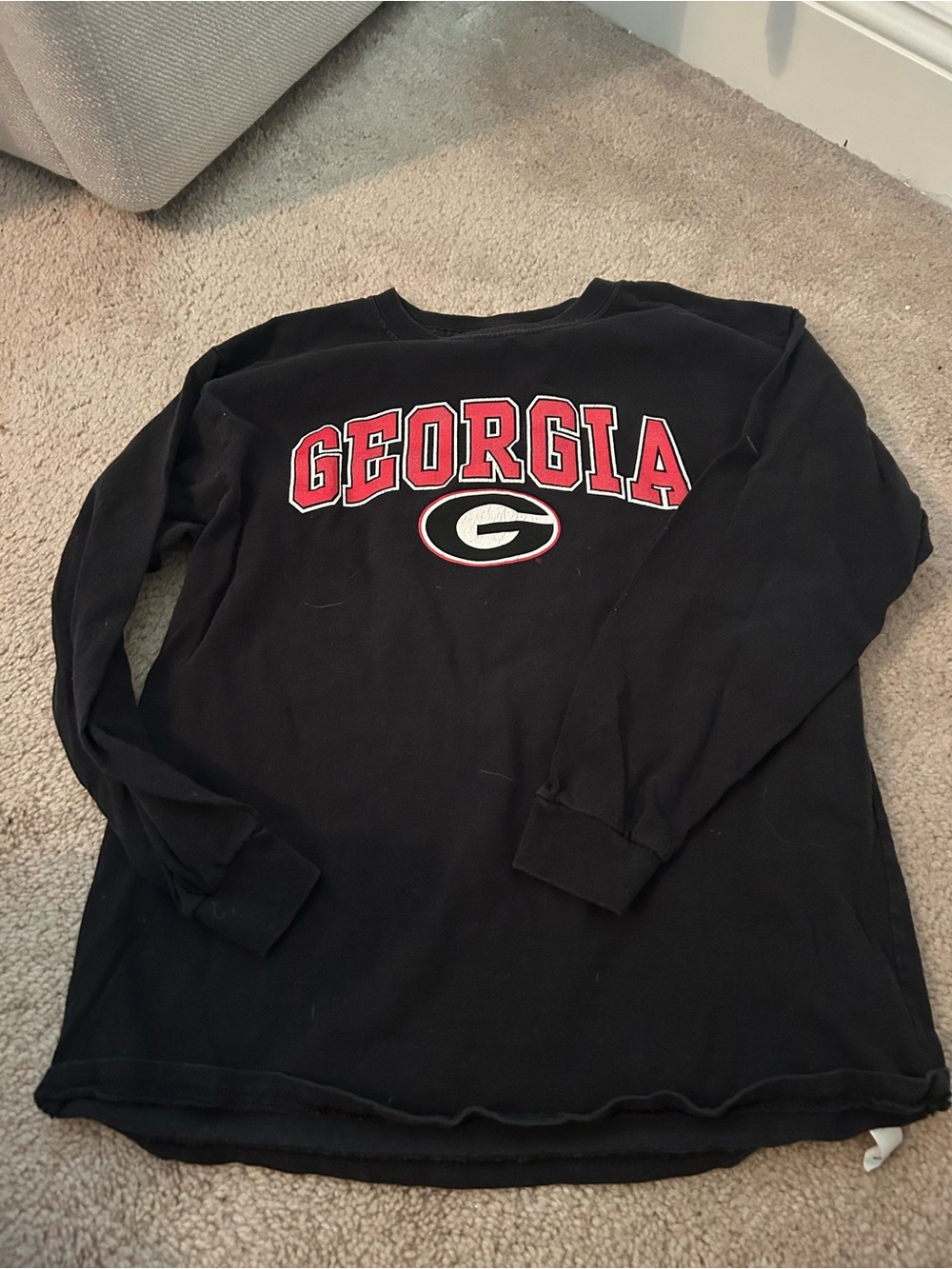 Georgia Black Long Sleeve Tee with Red Logo